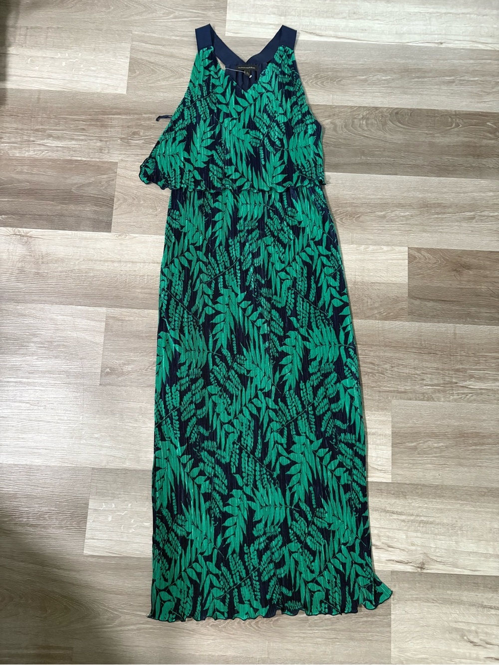 Banana Republic Navy Maxi Dress with Green Leaf Print